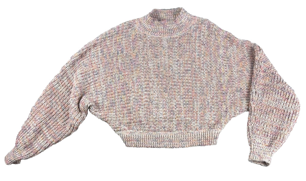 BB Dakota Steve Madden Sweater Womens M Multicolor Marled Crop Mock Neck Balloon